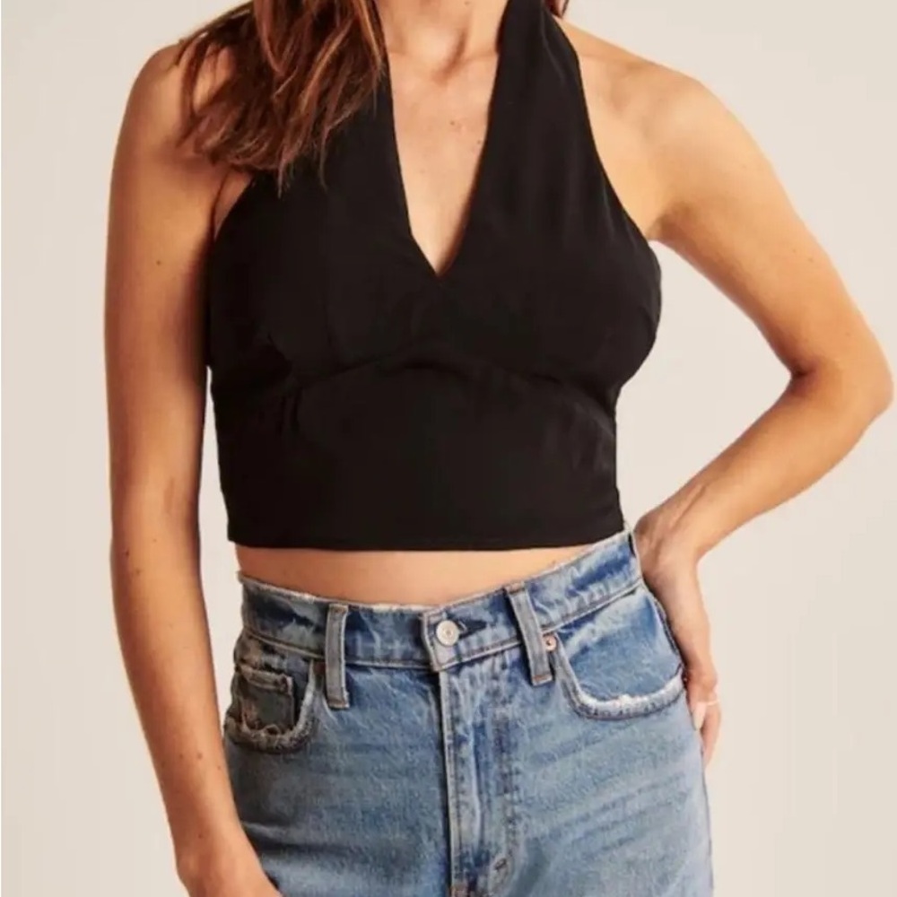 Abercrombie & Fitch Black Halter Neck Crop Top - XS